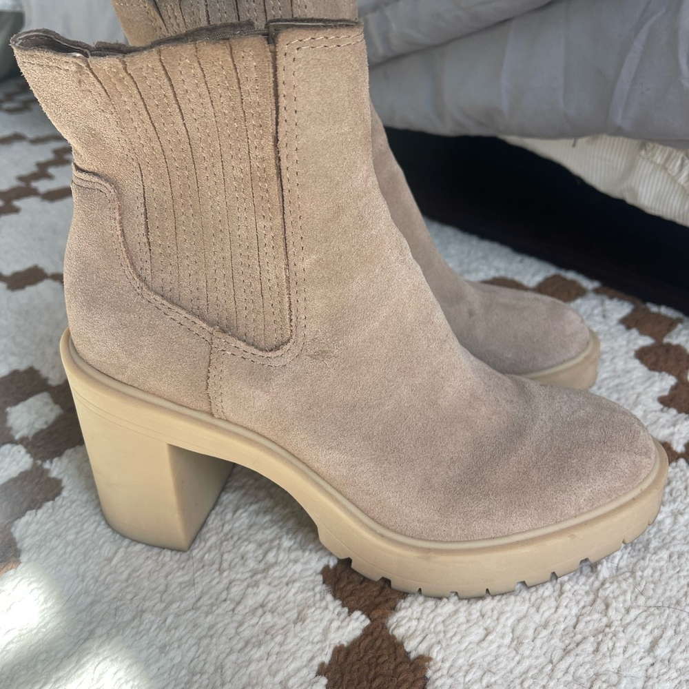 Dolce Vita Beige Suede Ankle Booties with Lug Sole
